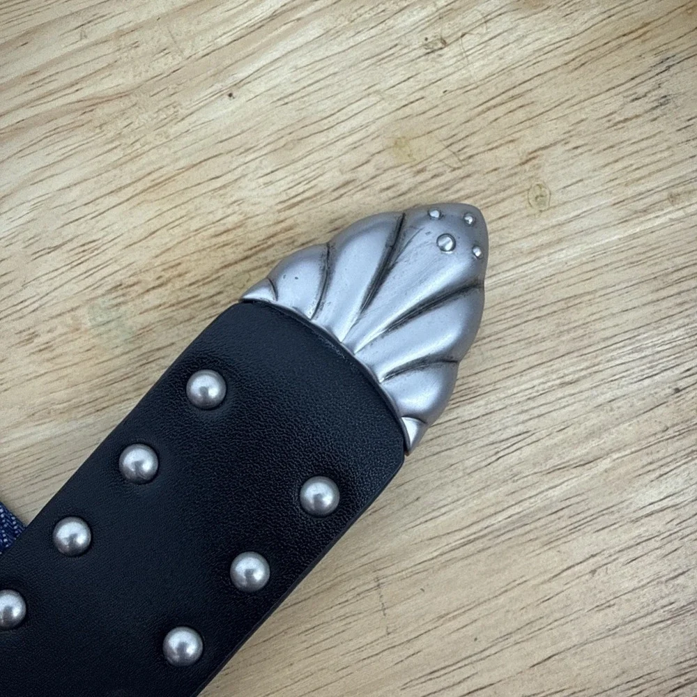 NWT GOOD AMERICAN Studded Black Gold Vegan Leather Metal Buckle Belt M/L Cowgirl